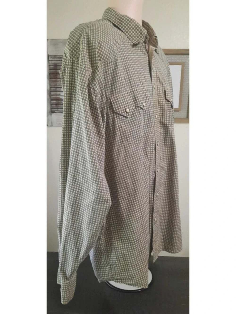 RESISTOL Mens Long Sleeve Western Shirt XL Tan Black Pearl Snaps Gray Marbling
